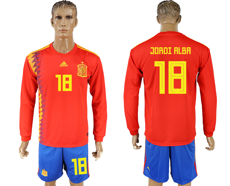 Maillot de foot SPAIN LONG SLEEVE SUIT #18 JORDI ALBA  2018 FIFA